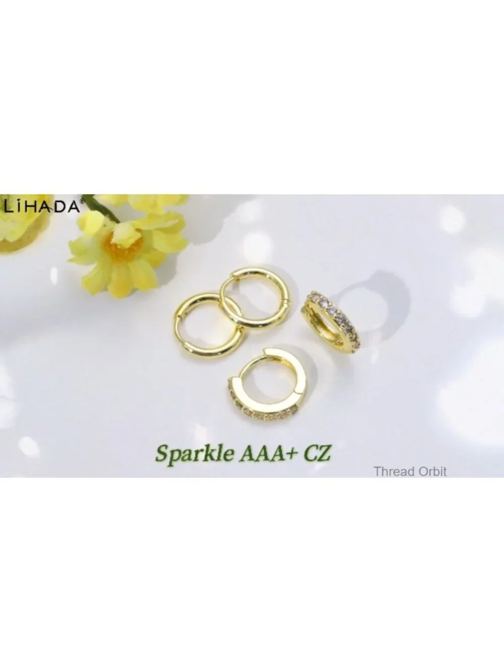 Surgical Steel Gold Huggie Hoop Earrings Set Hypoallergenic Cubic Zirconia 3
